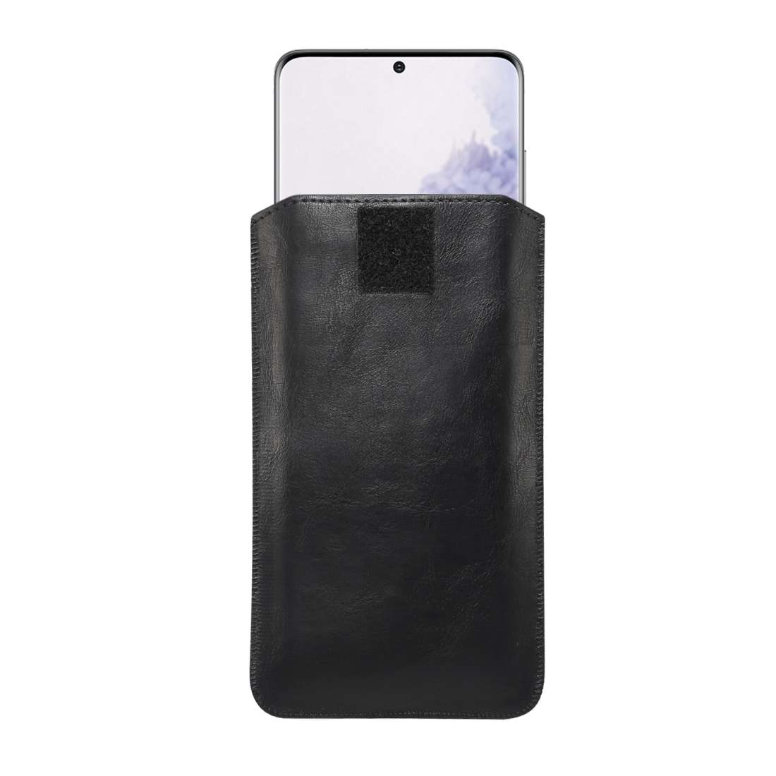 Ultra-thin Simple Drawstring Horizontal Plate Hanging Waist Phone Waist Pack Leather C ... (Black)