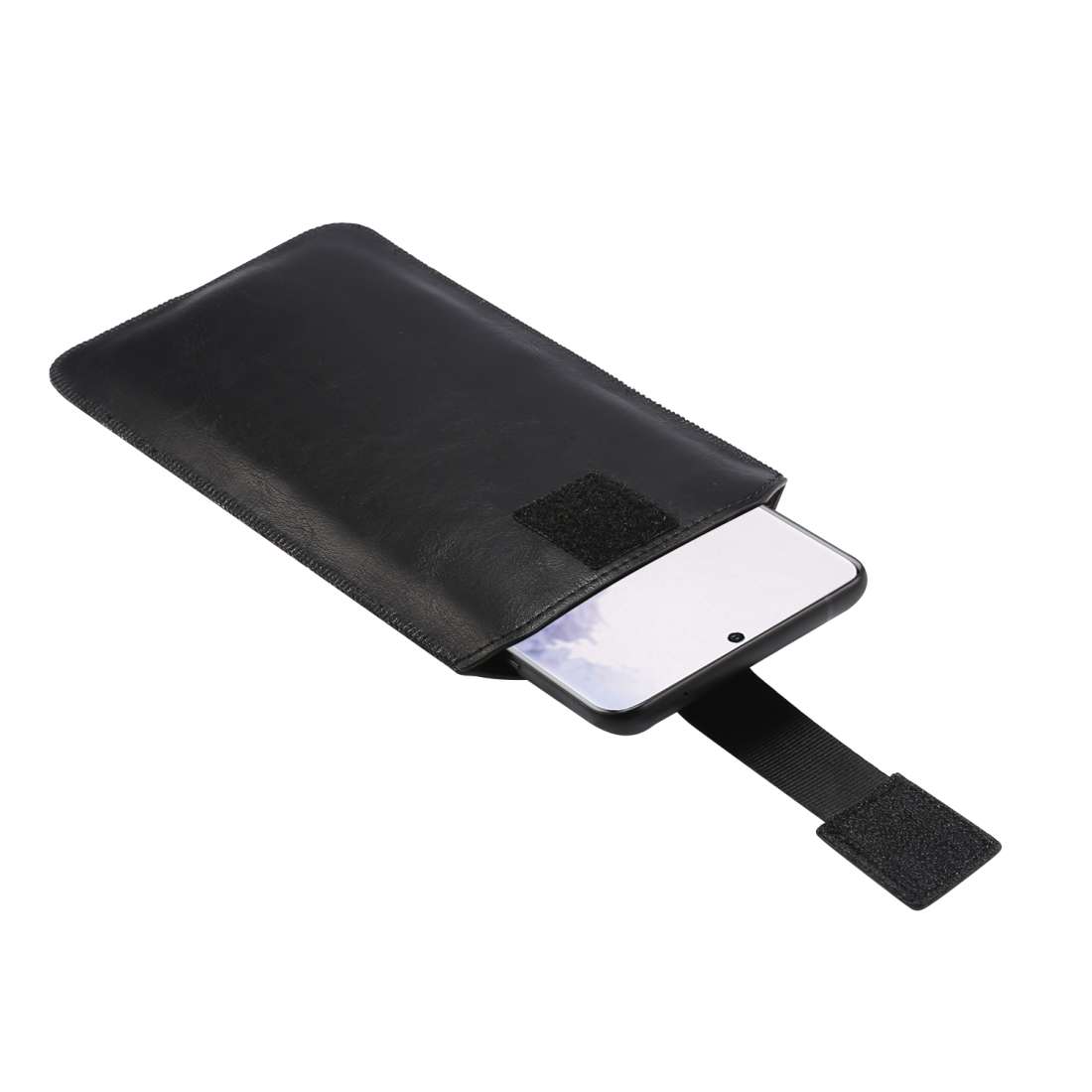 Ultra-thin Simple Drawstring Horizontal Plate Hanging Waist Phone Waist Pack Leather C ... (Black)