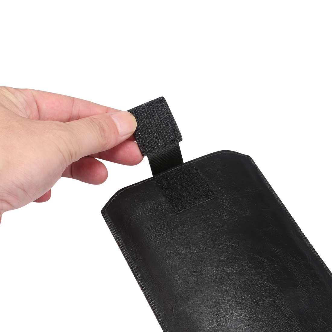 Ultra-thin Simple Drawstring Horizontal Plate Hanging Waist Phone Waist Pack Leather C ... (Black)