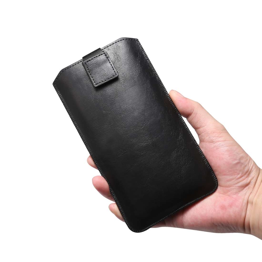 Ultra-thin Simple Drawstring Horizontal Plate Hanging Waist Phone Waist Pack Leather C ... (Black)