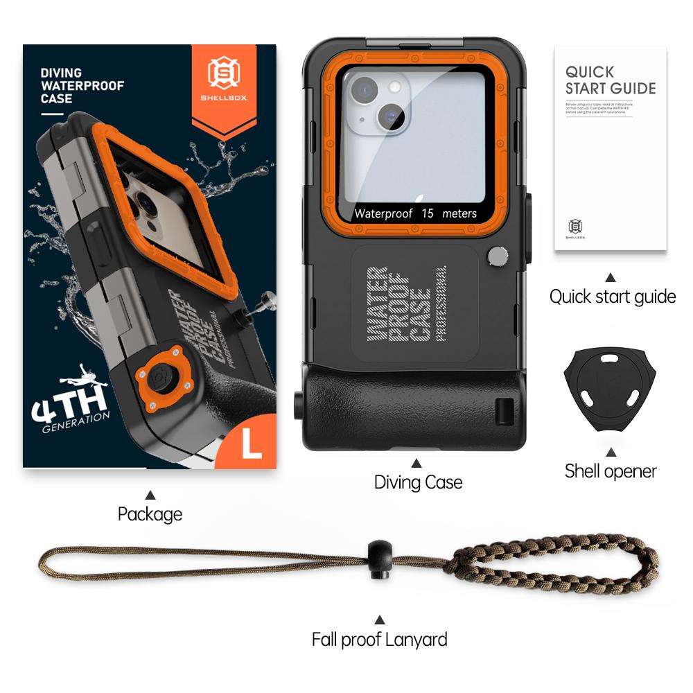 RedPepper 4th Generation Diving Protective Case for iPhone, Waterproof depth: 15m(Black Orange)
