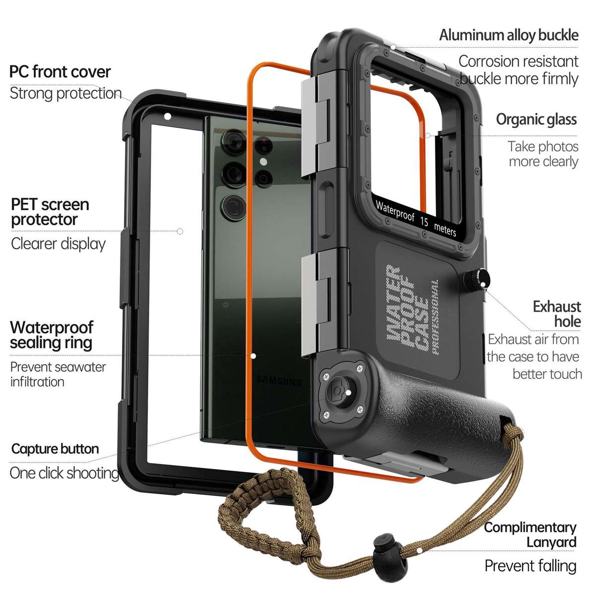 RedPepper 4th Generation Diving Protective Case, Waterproof depth: 15m(Black)