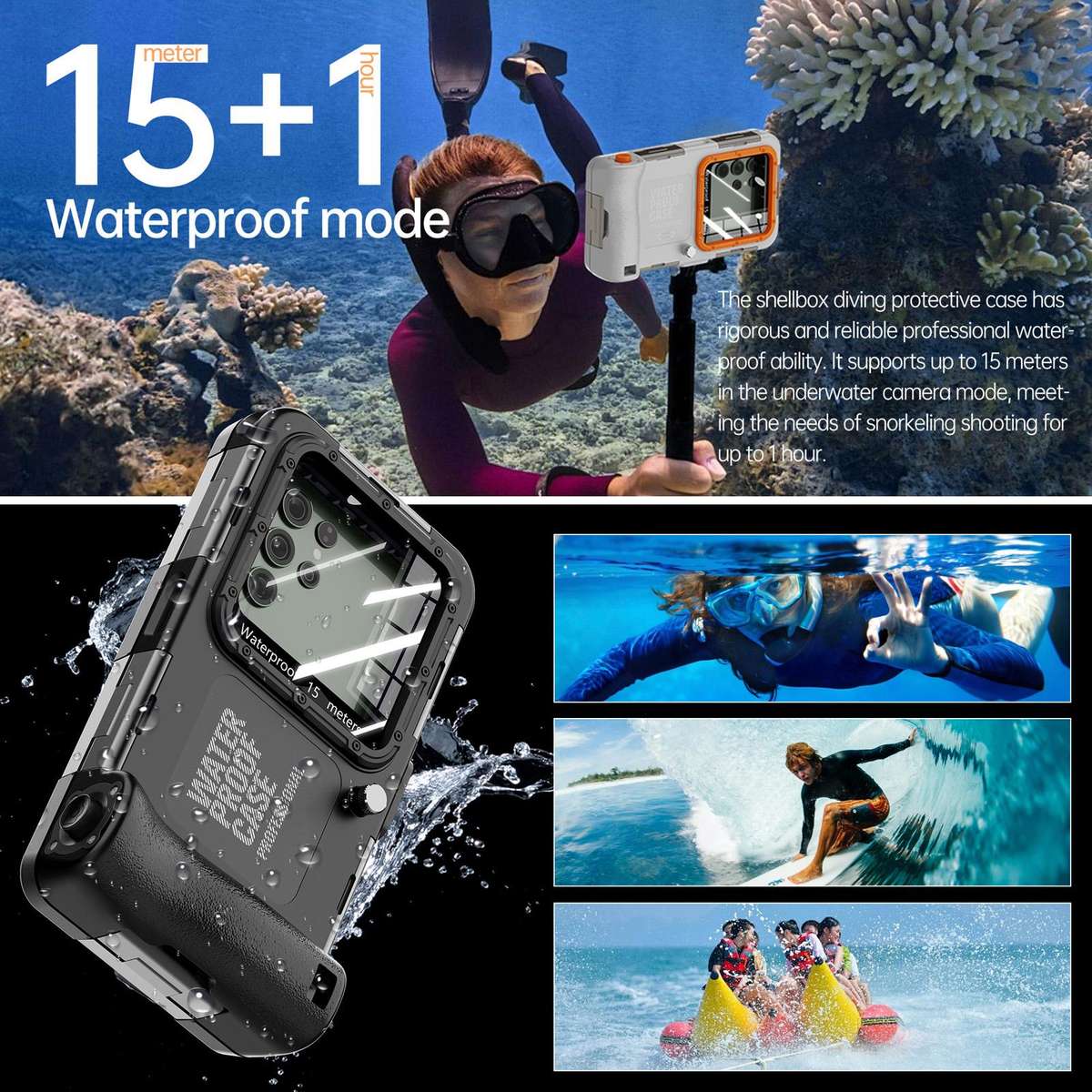RedPepper 4th Generation Diving Protective Case, Waterproof depth: 15m(Black)