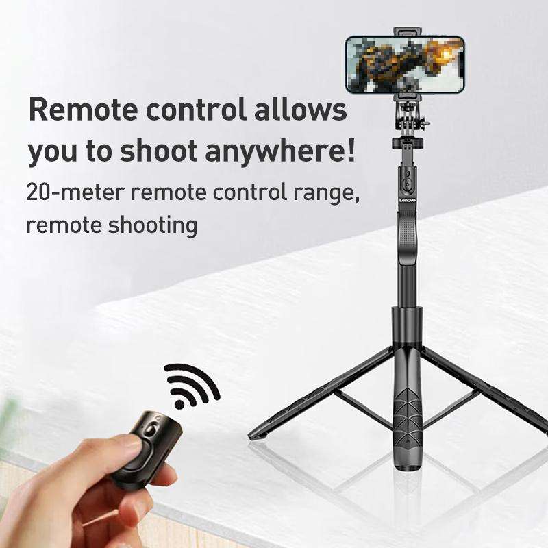 Lenovo Thinkplus H18B Flagship Stainless Steel Bluetooth Selfie Stick, 1.8m(Black)