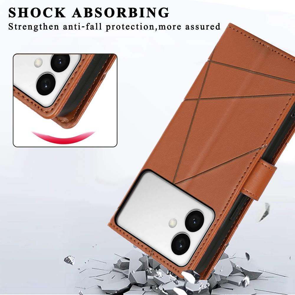 For Samsung Galaxy S26 Edge 5G PU Genuine Leather Texture Embossed Line Phone Case(Brown)