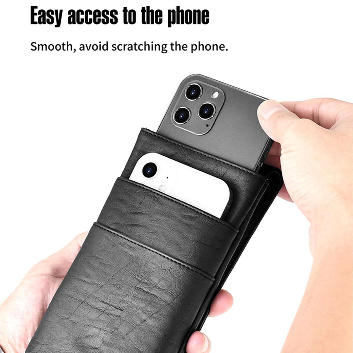 PULOKA 6.7 inch PU Zip Wallet Phone Waist Bag(Black)