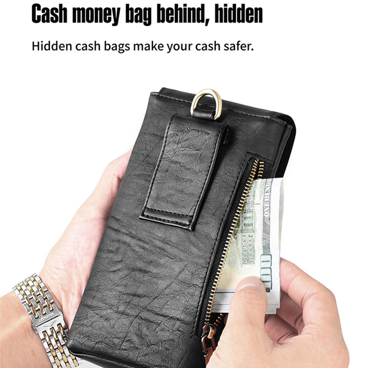 PULOKA 6.7 inch PU Zip Wallet Phone Waist Bag(Black)