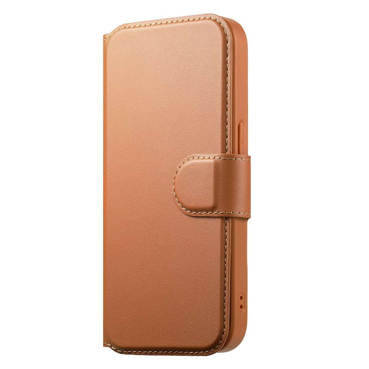 For iPhone 12 Pro Max CaseNeo Finger Grip Strap MagSafe Leather Phone Case(Brown)