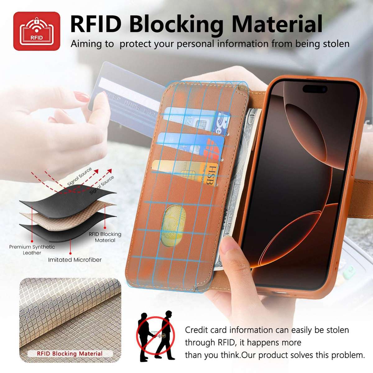 For iPhone 12 Pro Max CaseNeo Finger Grip Strap MagSafe Leather Phone Case(Brown)