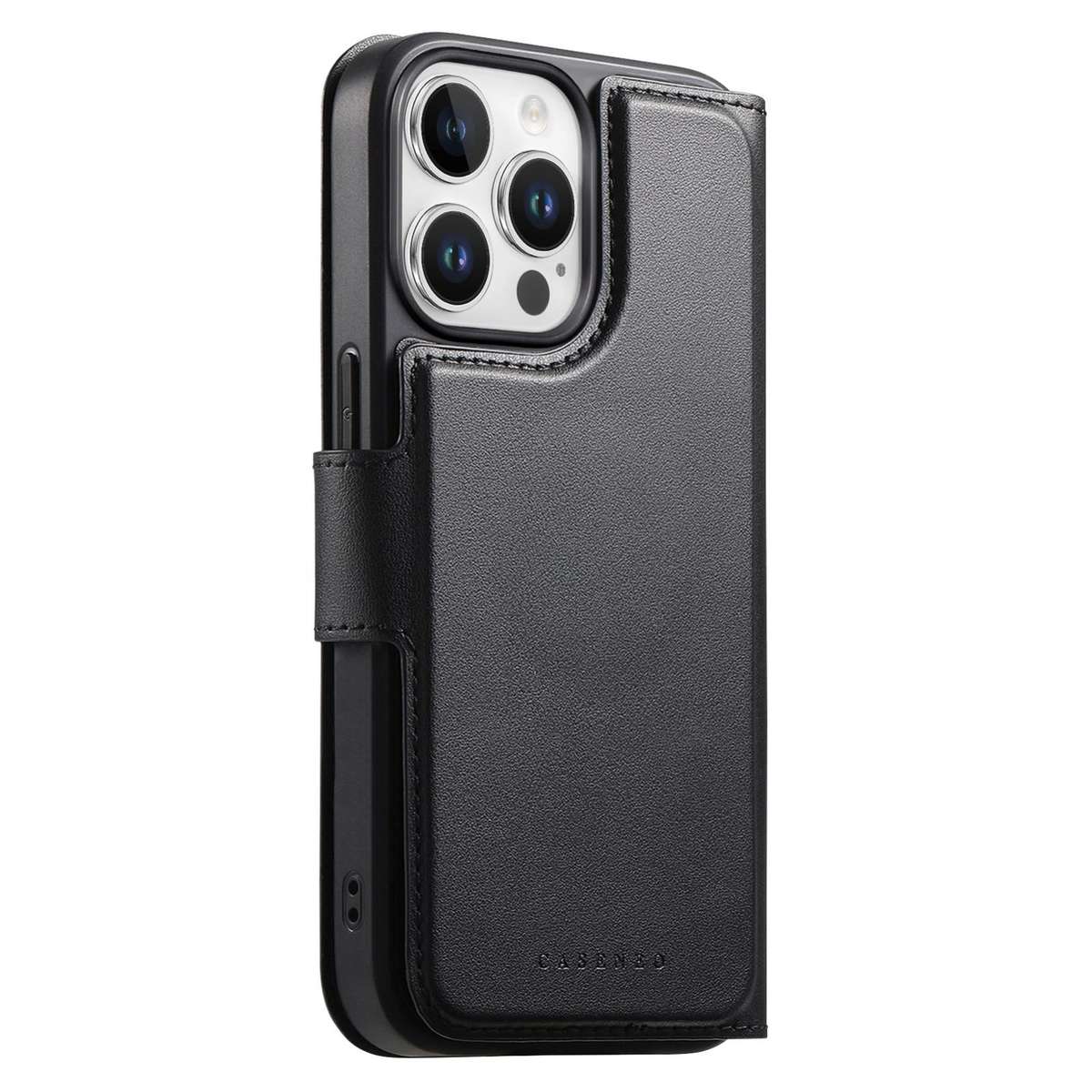 For iPhone 12 Pro Max CaseNeo Finger Grip Strap MagSafe Leather Phone Case(Black)