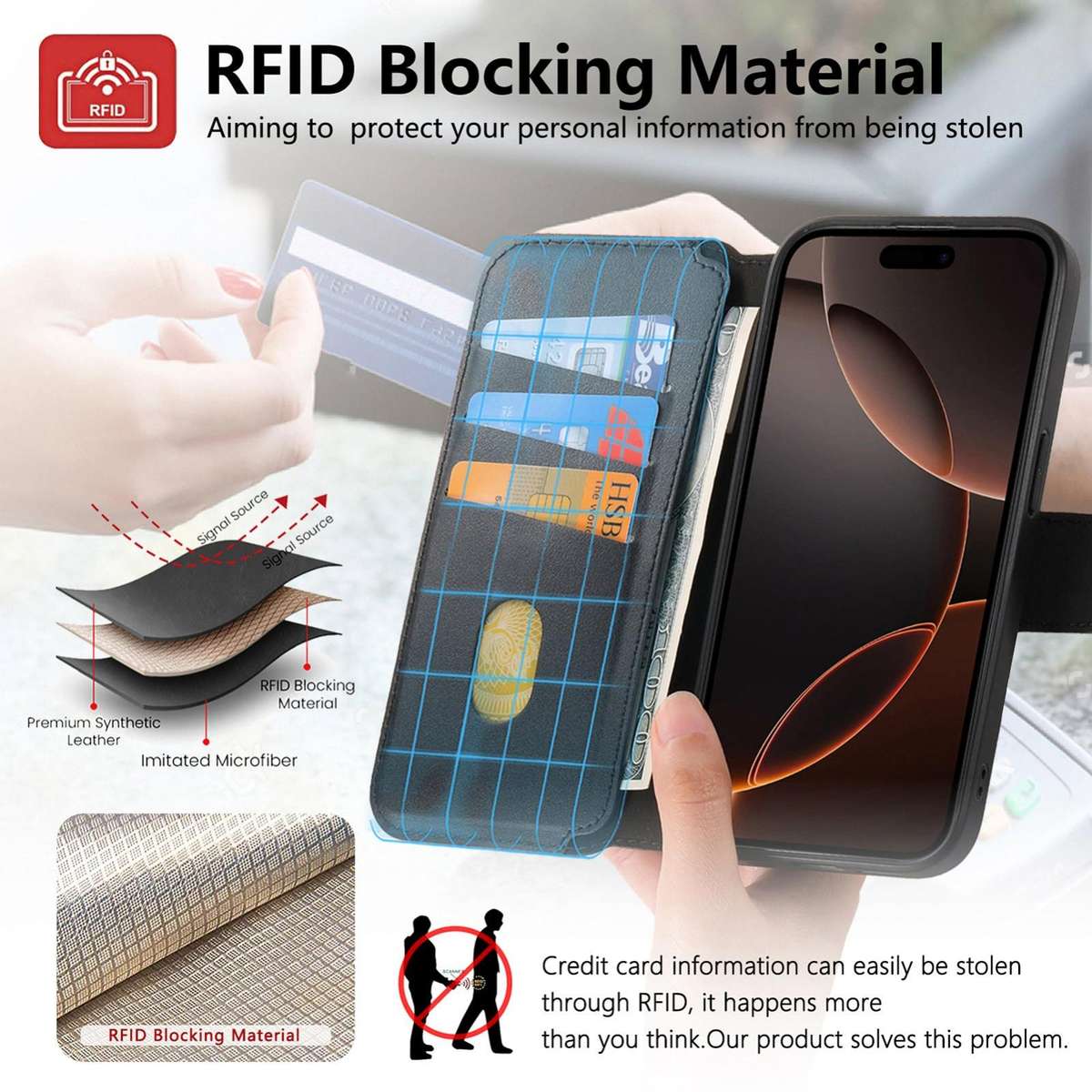 For iPhone 12 Pro Max CaseNeo Finger Grip Strap MagSafe Leather Phone Case(Black)
