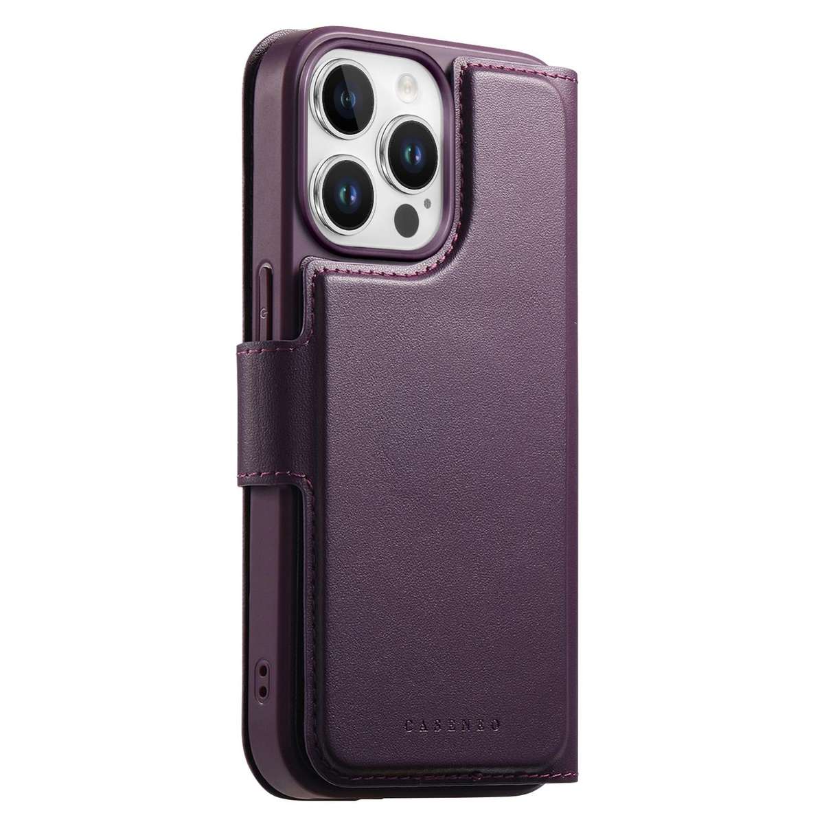 For iPhone 12 Pro Max CaseNeo Finger Grip Strap MagSafe Leather Phone Case(Purple)