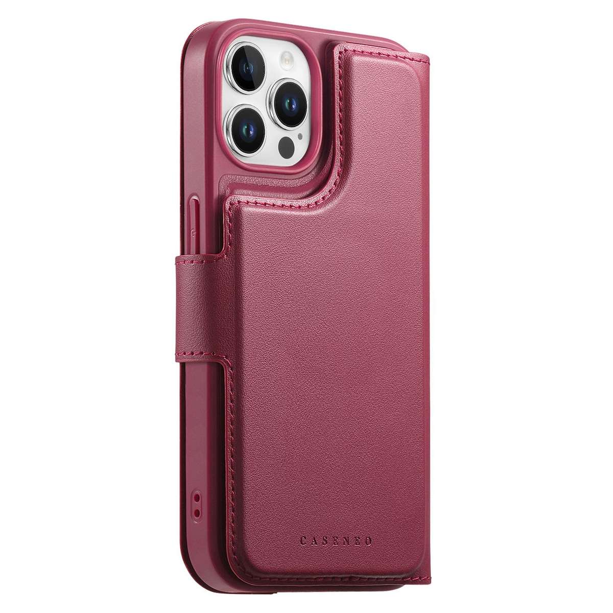 For iPhone 12 Pro Max CaseNeo Finger Grip Strap MagSafe Leather Phone Case(Red)
