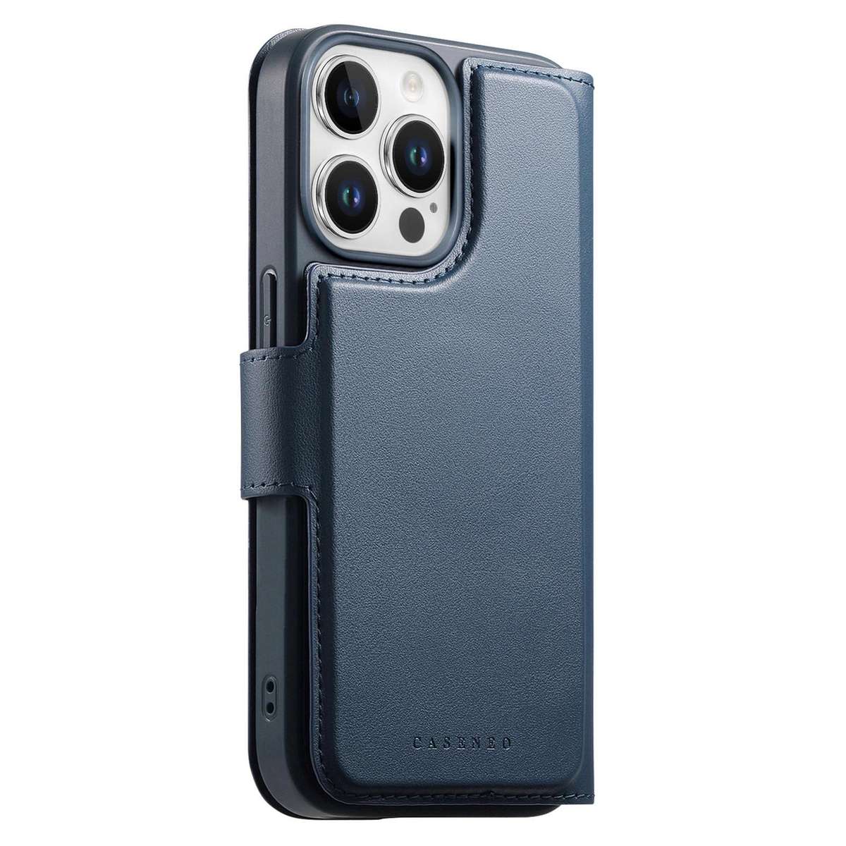 For iPhone 12 Pro Max CaseNeo Finger Grip Strap MagSafe Leather Phone Case(Blue)