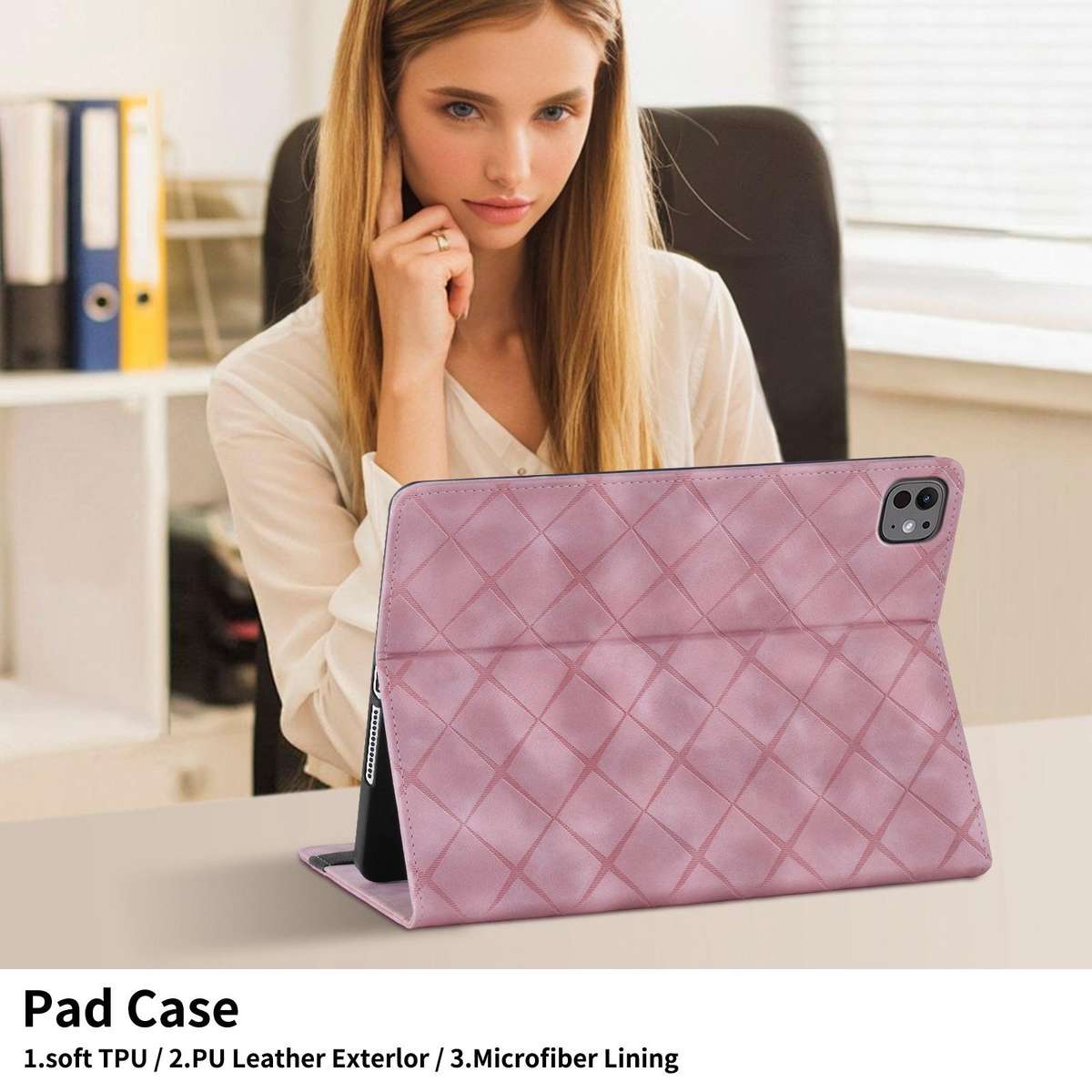 For iPad Air 11 2026 / 2025 / 2024 Rhombus Embossed Leather Smart Tablet Case(Pink)