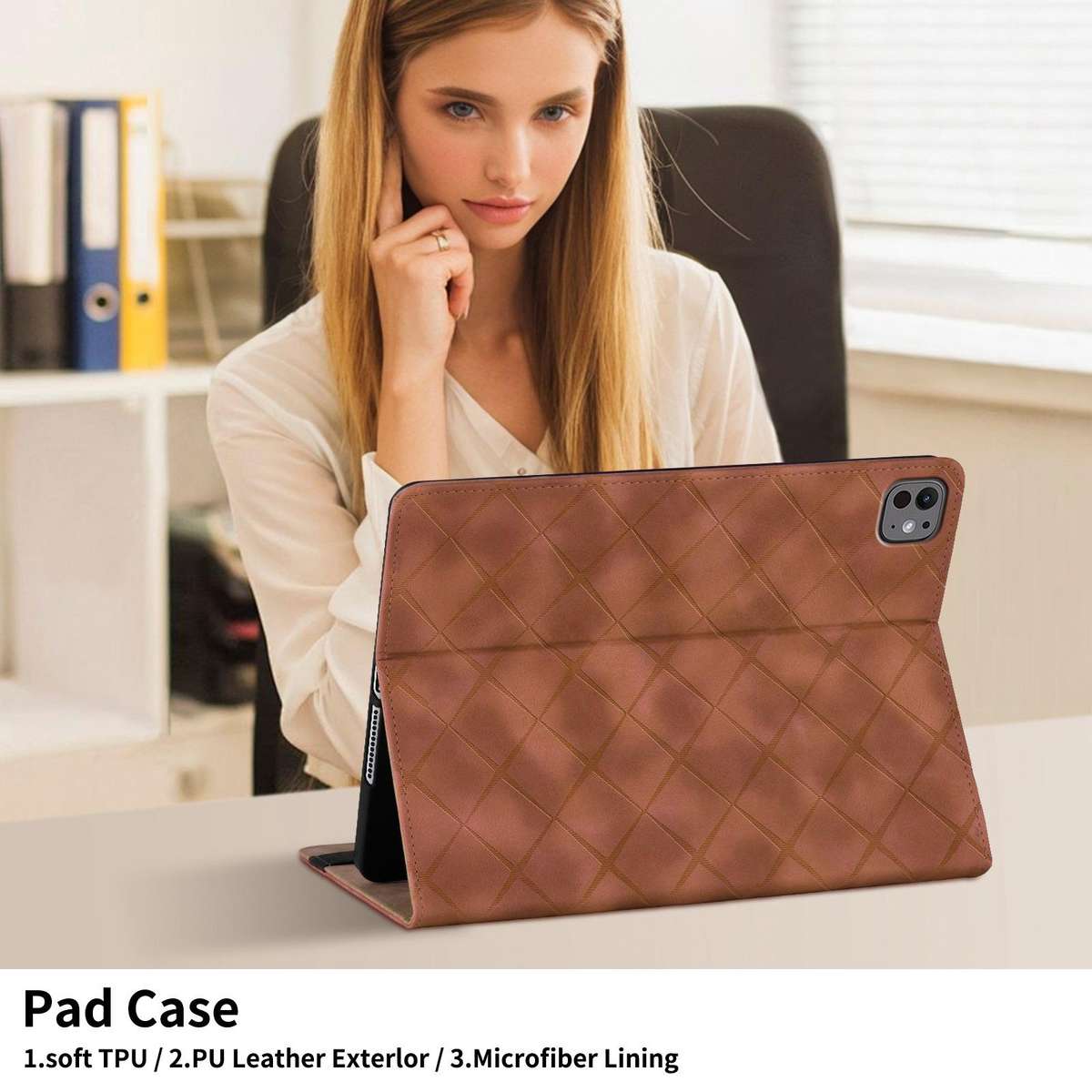 For iPad Air 11 2026 / 2025 / 2024 Rhombus Embossed Leather Smart Tablet Case(Brown)