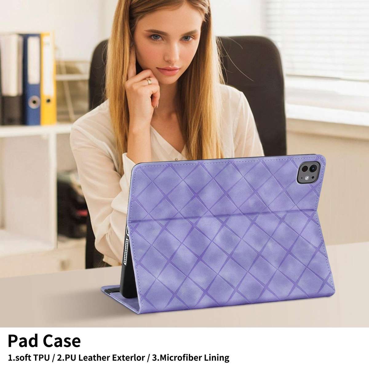 For iPad Air 11 2026 / 2025 / 2024 Rhombus Embossed Leather Smart Tablet Case(Purple)