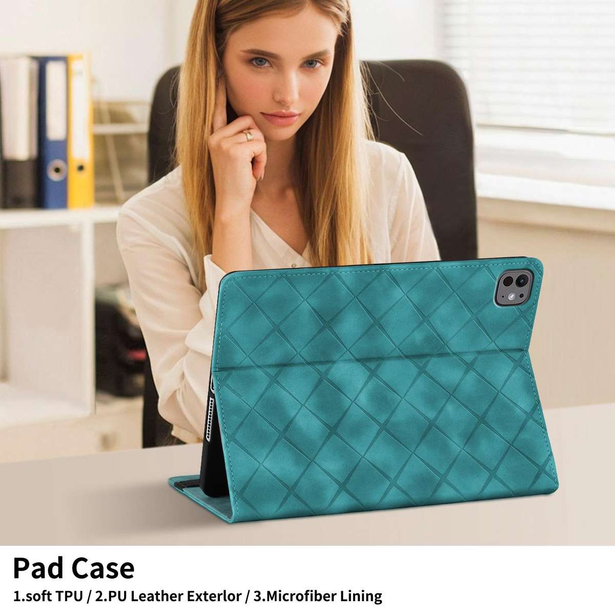 For iPad Air 11 2026 / 2025 / 2024 Rhombus Embossed Leather Smart Tablet Case(Green)