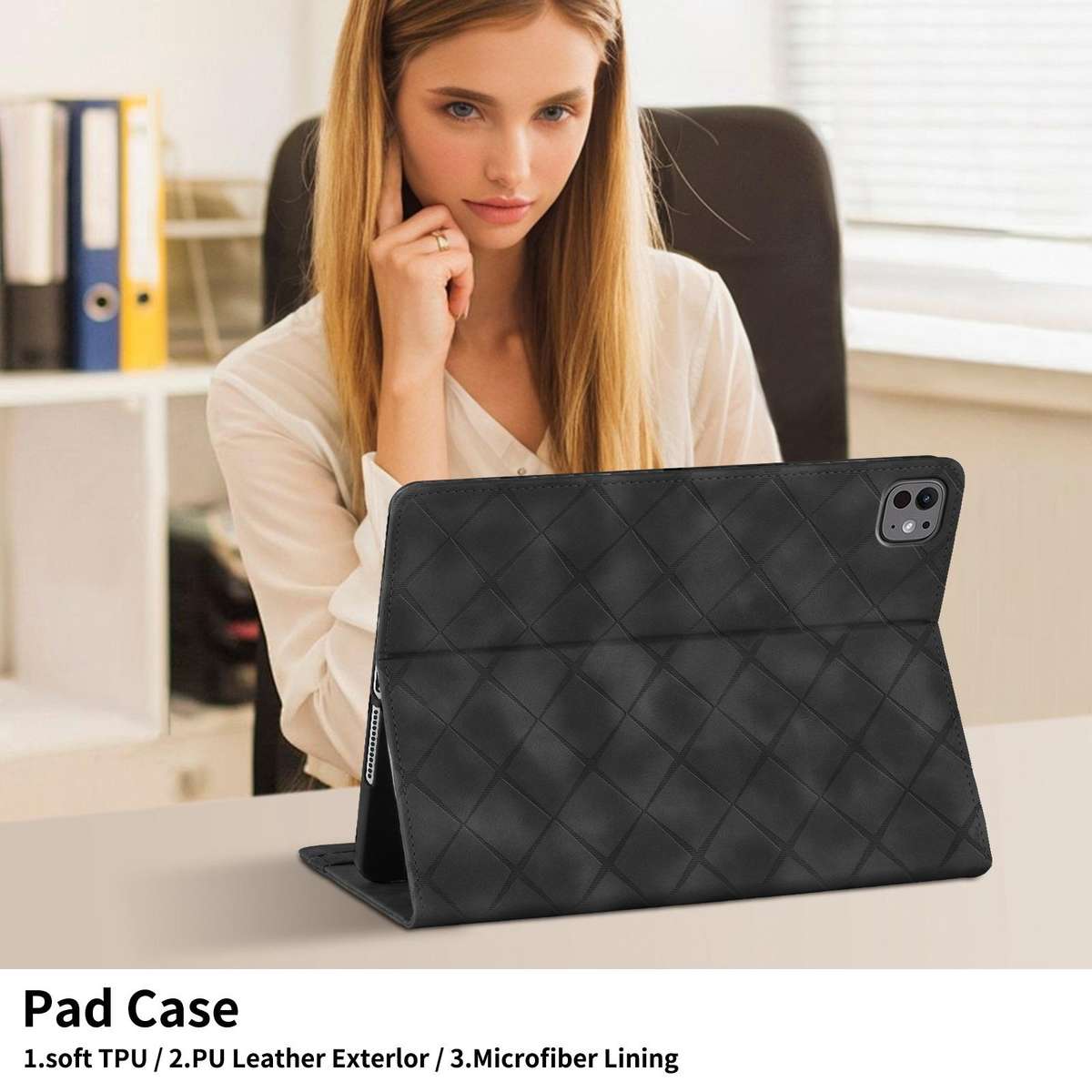 For iPad Air 11 2026 / 2025 / 2024 Rhombus Embossed Leather Smart Tablet Case(Black)