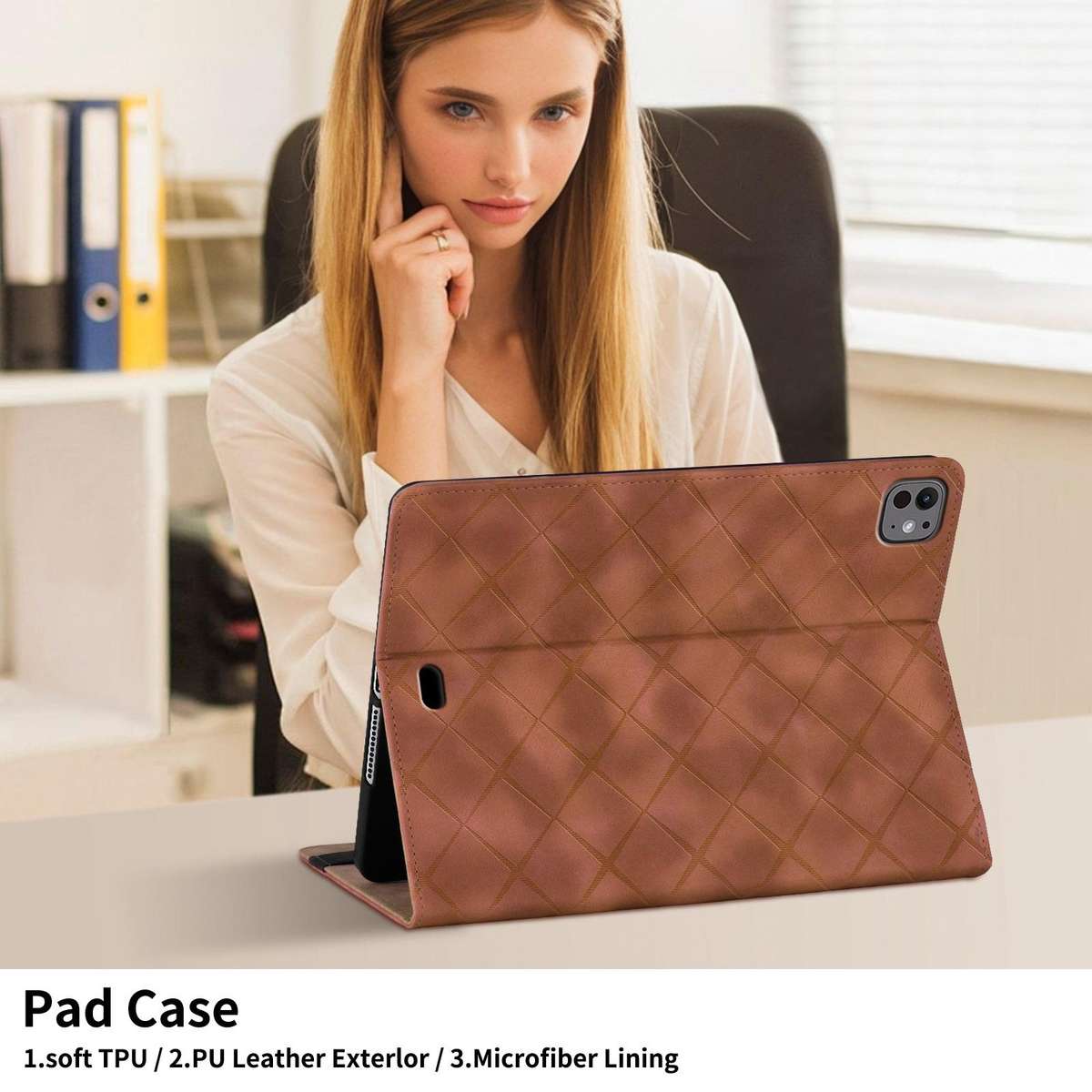 For iPad Air 13 2026 / 2025 / 2024 Rhombus Embossed Leather Smart Tablet Case(Brown)