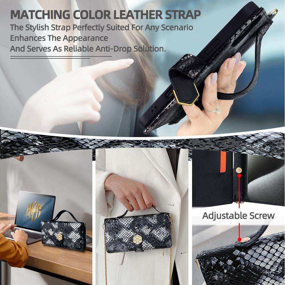 For Redmi K80 Ultra Crossbody Handle Snake Texture Leather Phone Case(Black)