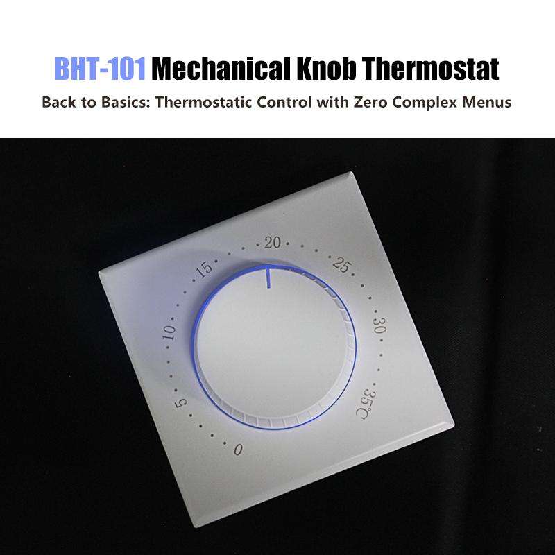 BHT-101GBL Electric Heating Smart Home Screenless Knob Thermostat Only With External Sensors, Dual C