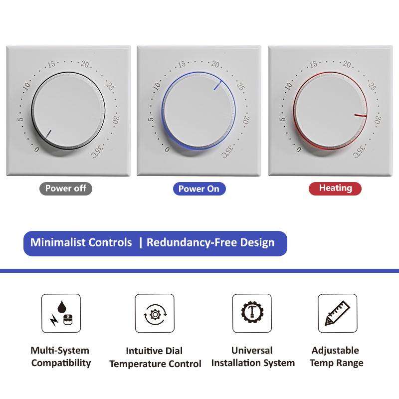 BHT-101GBL Electric Heating Smart Home Screenless Knob Thermostat Only With External Sensors, Dual C