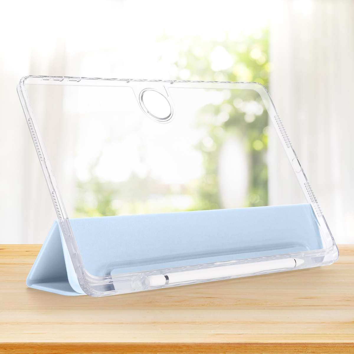 For Honor Pad 9 3-Fold Clear Acrylic Leather Tablet Case(Ice Blue)