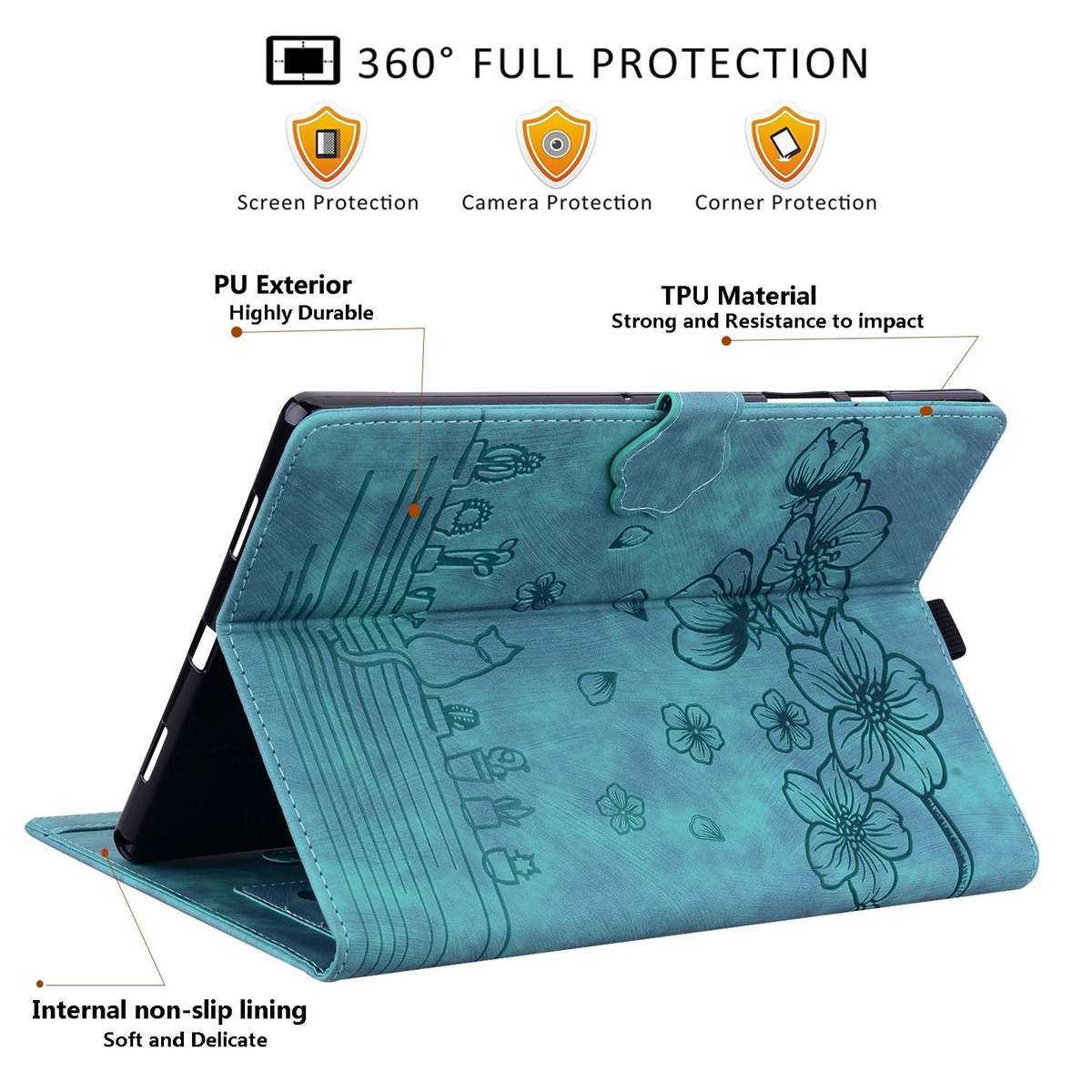 For Tecno MegaPad Pro 12 Cartoon Sakura Cat Embossed Leather Tablet Case(Green)
