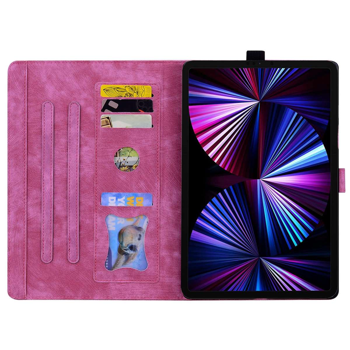 For Tecno MegaPad Pro 12 Cartoon Sakura Cat Embossed Leather Tablet Case(Rose Red)