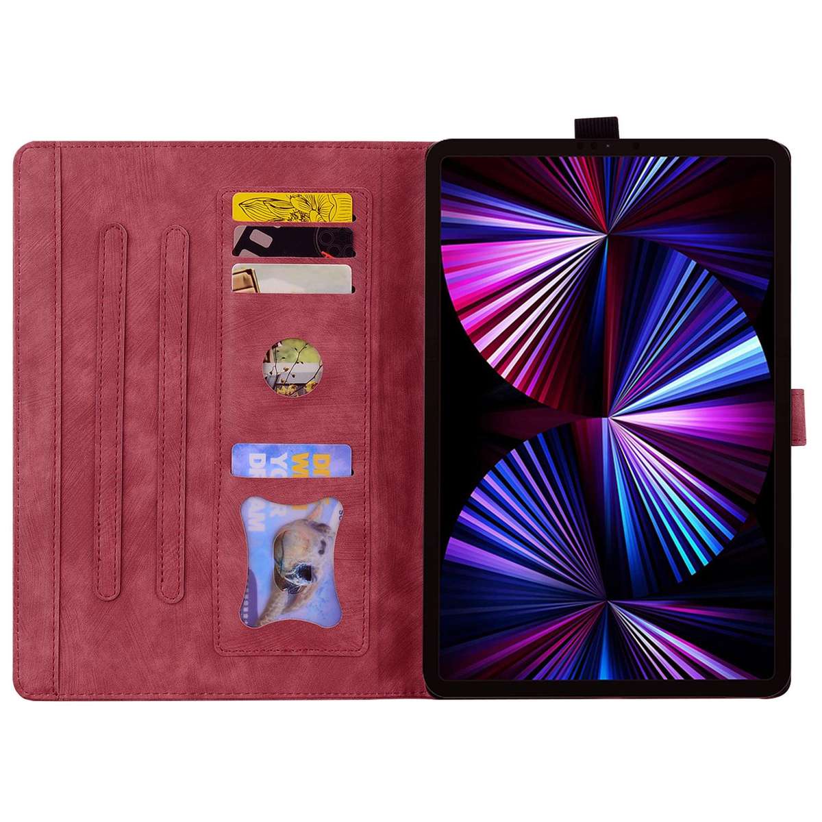 For Tecno MegaPad Pro 12 Cartoon Sakura Cat Embossed Leather Tablet Case(Red)