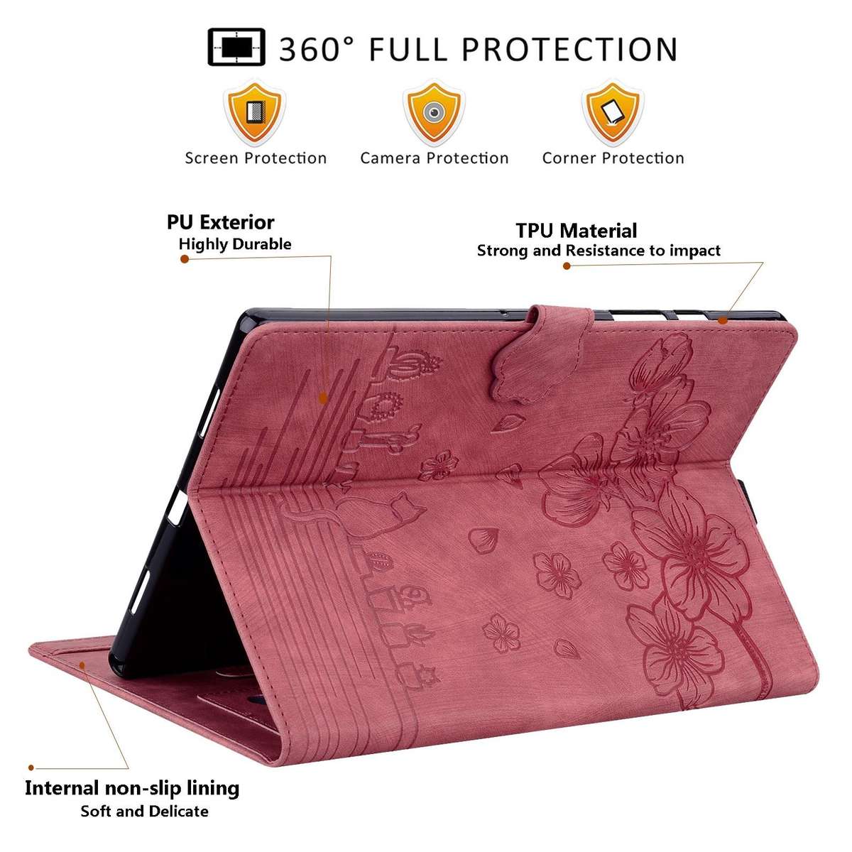 For Tecno MegaPad Pro 12 Cartoon Sakura Cat Embossed Leather Tablet Case(Red)