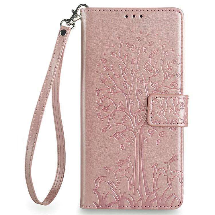 For Redmi K80 Ultra Tree & Deer Embossed Leather Phone Case(Rose Gold)