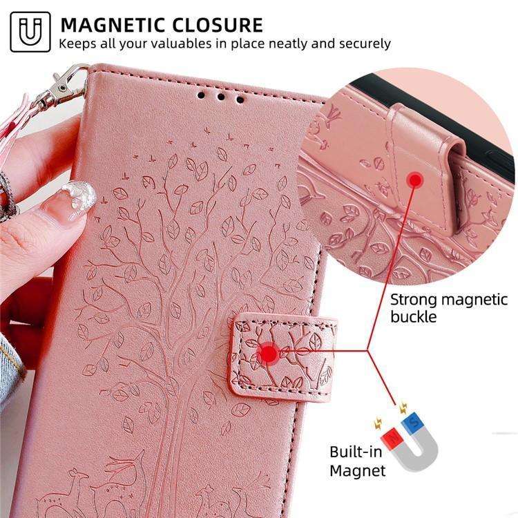 For Redmi K80 Ultra Tree & Deer Embossed Leather Phone Case(Rose Gold)