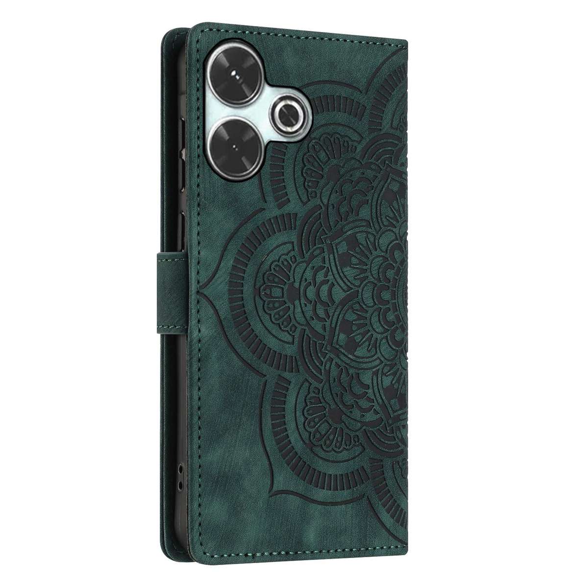 For Redmi 13 4G / 5G Global Mandala Embossed Retro Frosted Leather Phone Case(Green)