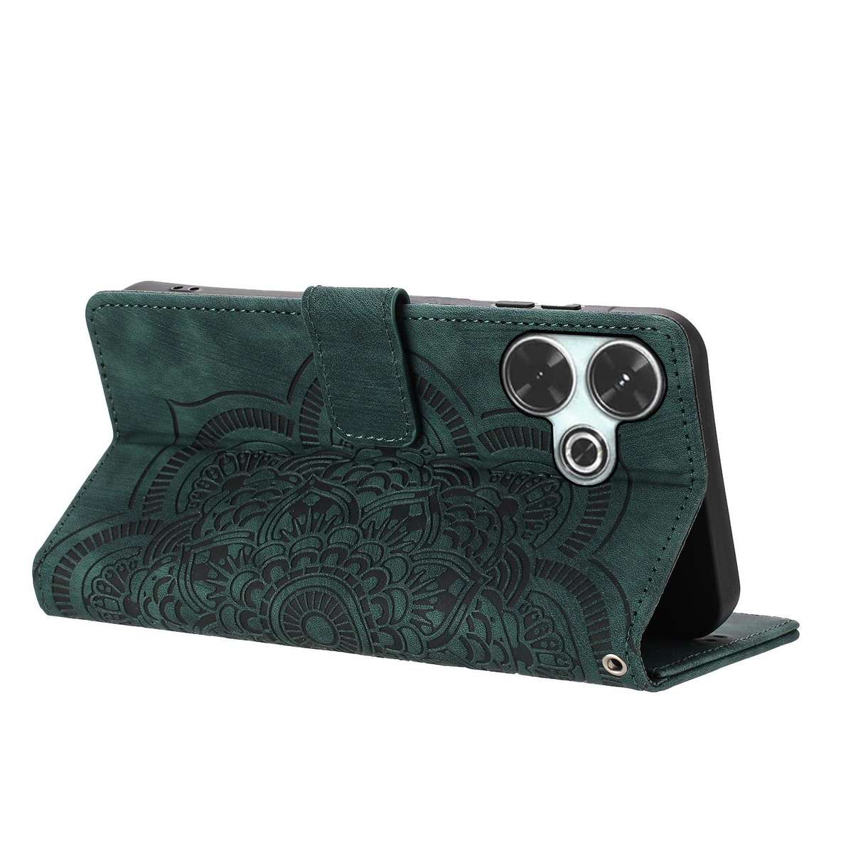 For Redmi 13 4G / 5G Global Mandala Embossed Retro Frosted Leather Phone Case(Green)