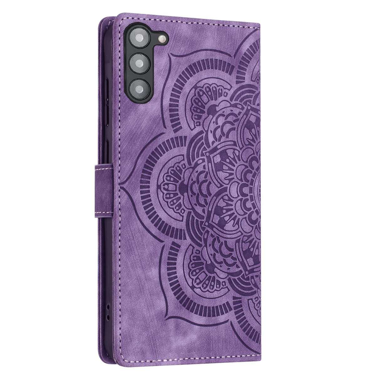 For Samsung Galaxy S23 5G Mandala Embossed Retro Frosted Leather Phone Case(Purple)