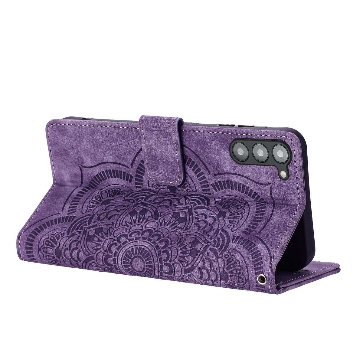 For Samsung Galaxy S23 5G Mandala Embossed Retro Frosted Leather Phone Case(Purple)