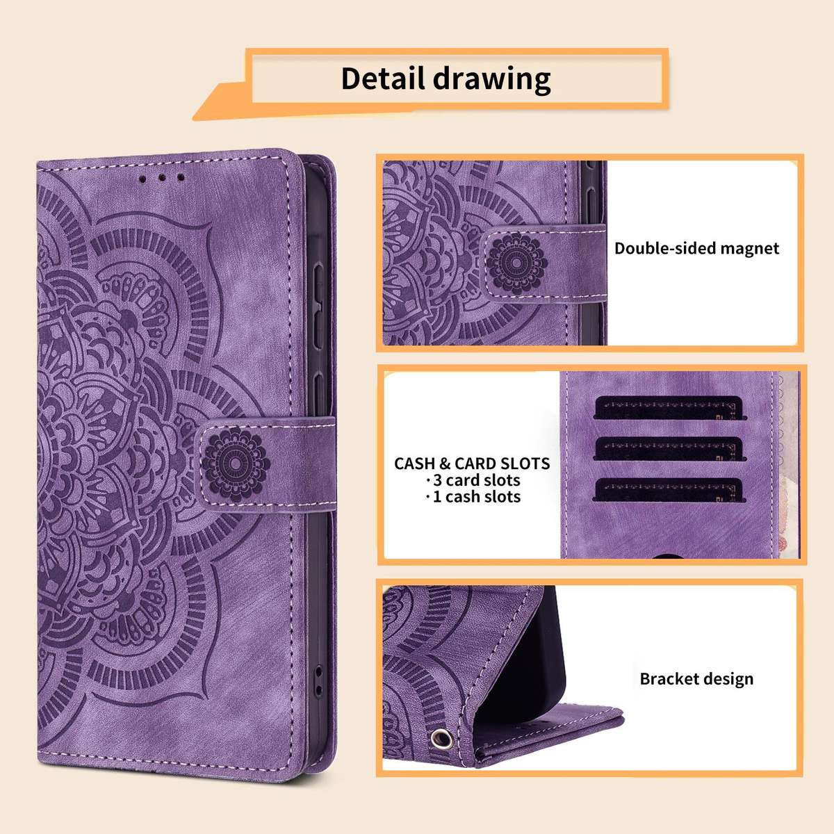 For Samsung Galaxy S23 5G Mandala Embossed Retro Frosted Leather Phone Case(Purple)