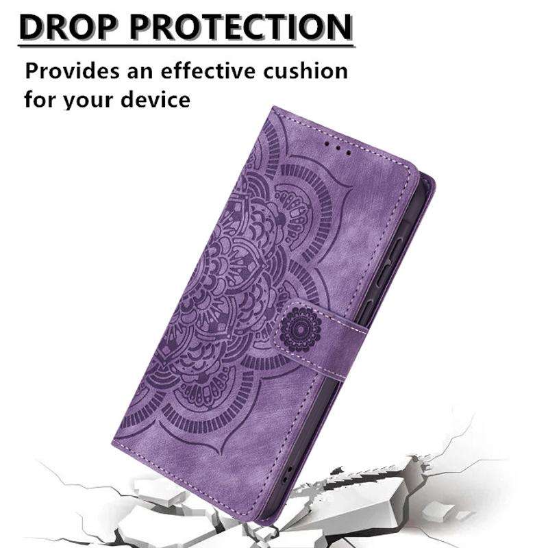 For Samsung Galaxy S23 5G Mandala Embossed Retro Frosted Leather Phone Case(Purple)