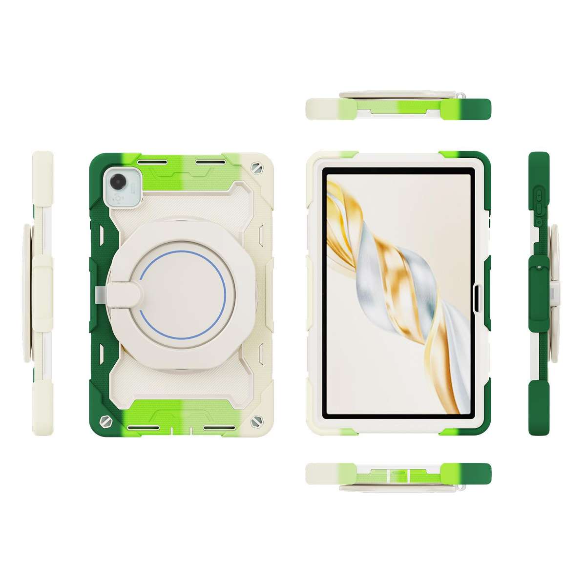 For Honor Pad X9 Pro Armor Portable Rotating Ring Holder Silicone Tablet Case(Colorful Green)