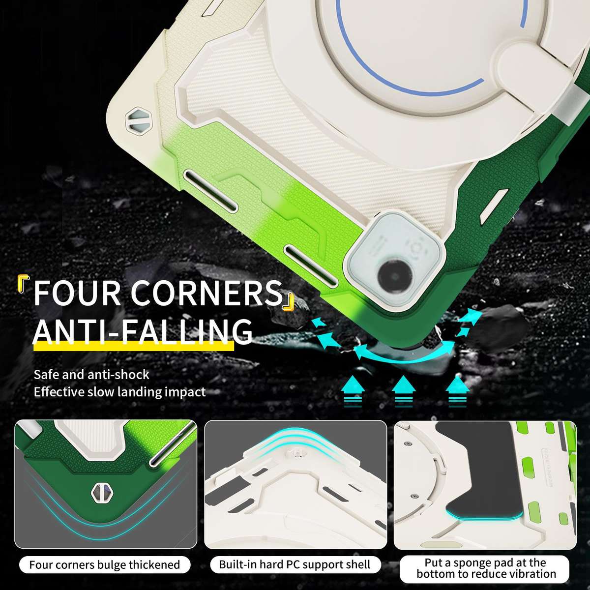 For Honor Pad X9 Pro Armor Portable Rotating Ring Holder Silicone Tablet Case(Colorful Green)