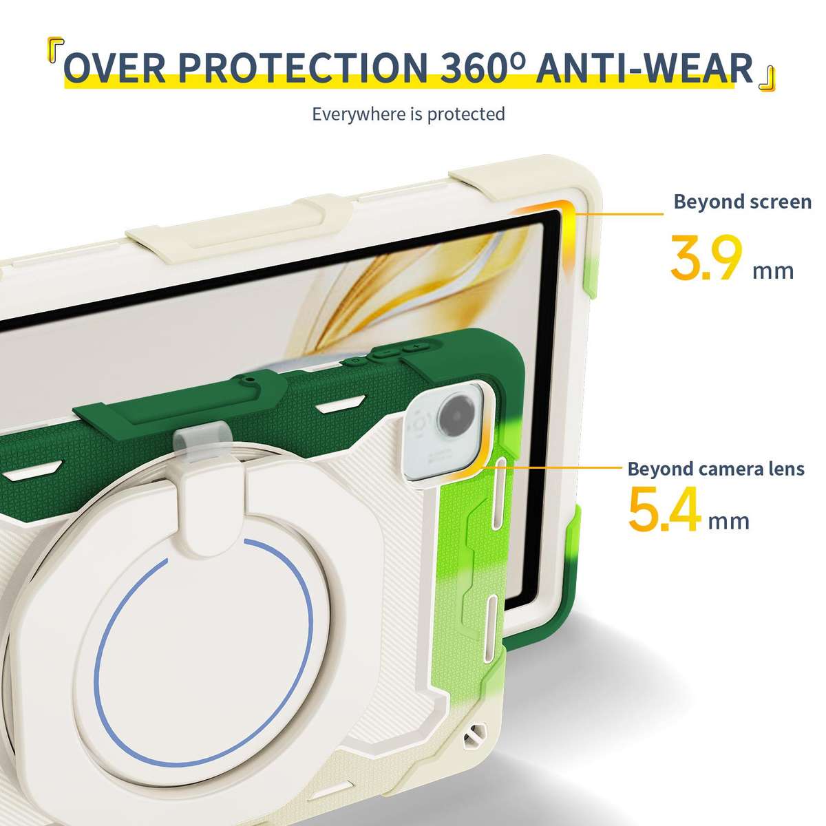 For Honor Pad X9 Pro Armor Portable Rotating Ring Holder Silicone Tablet Case(Colorful Green)