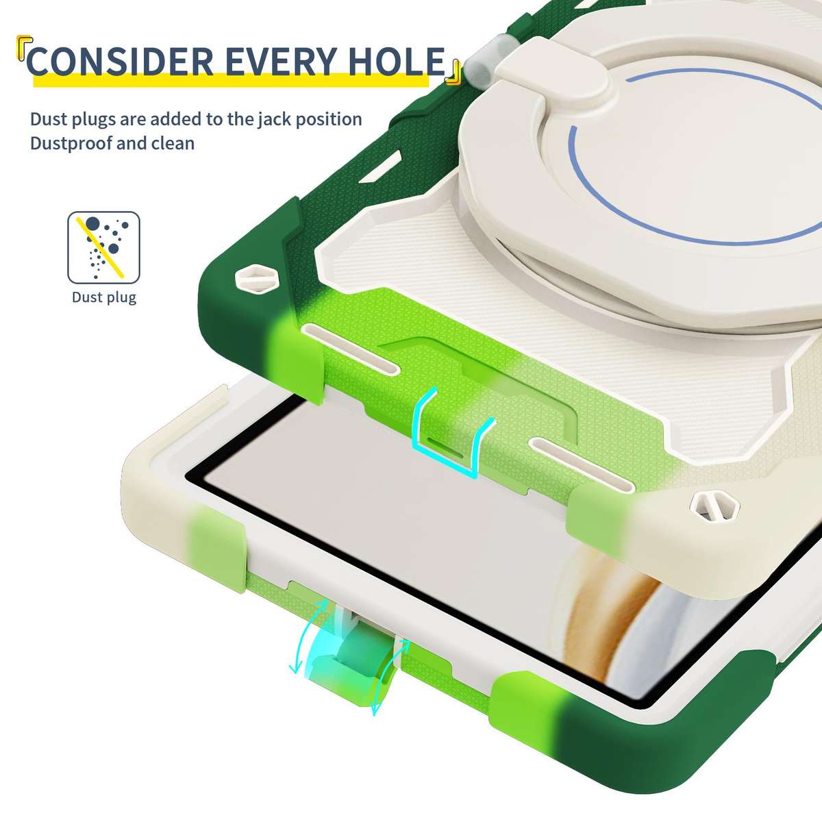 For Honor Pad X9 Pro Armor Portable Rotating Ring Holder Silicone Tablet Case(Colorful Green)