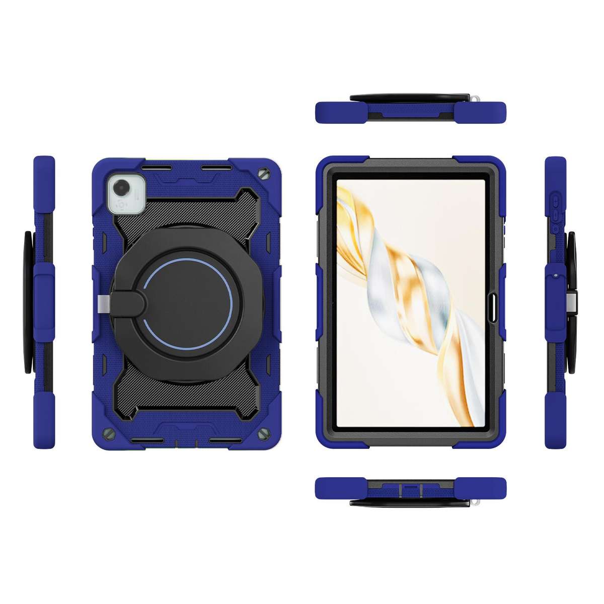 For Honor Pad X9 Pro Armor Portable Rotating Ring Holder Silicone Tablet Case(Navy Blue)