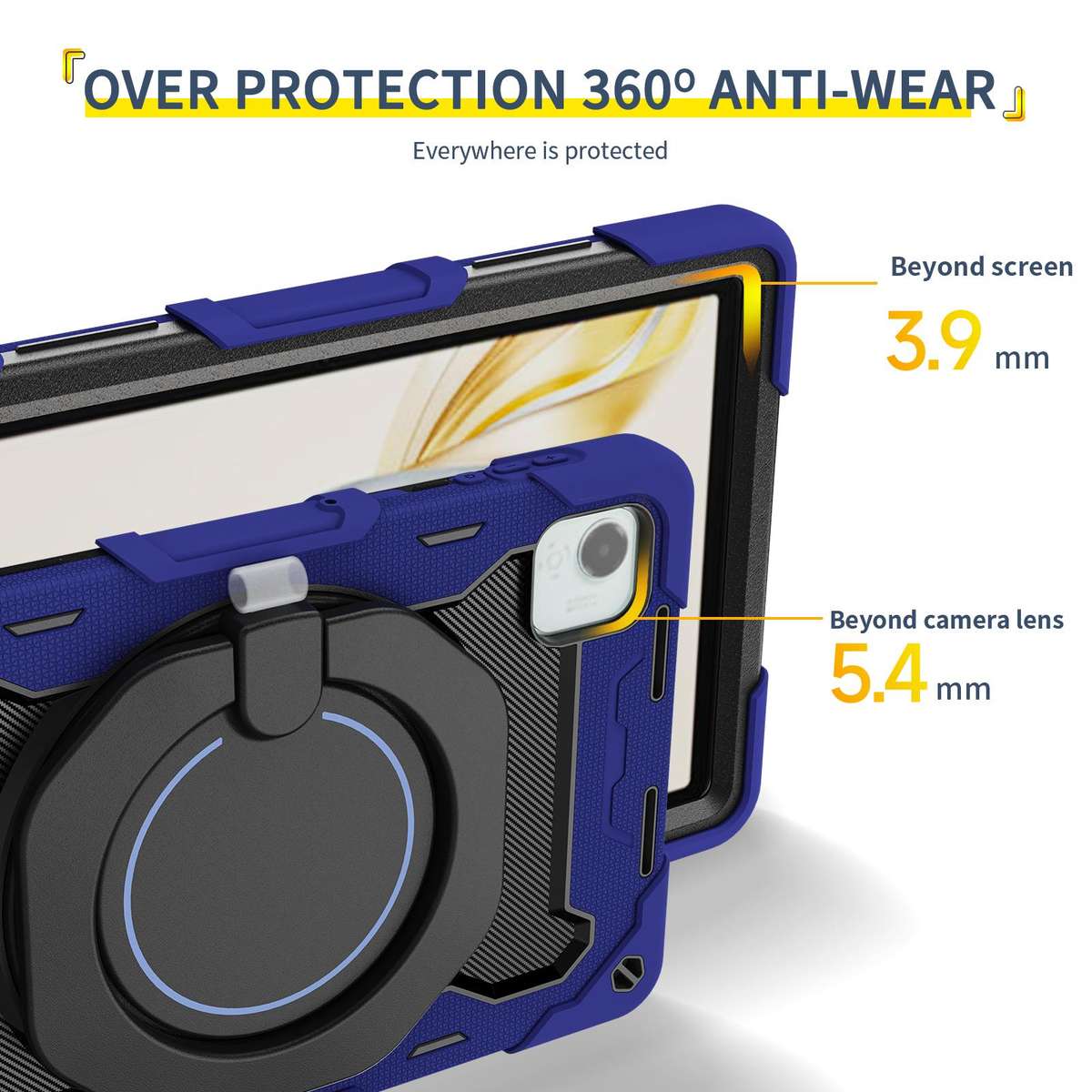 For Honor Pad X9 Pro Armor Portable Rotating Ring Holder Silicone Tablet Case(Navy Blue)