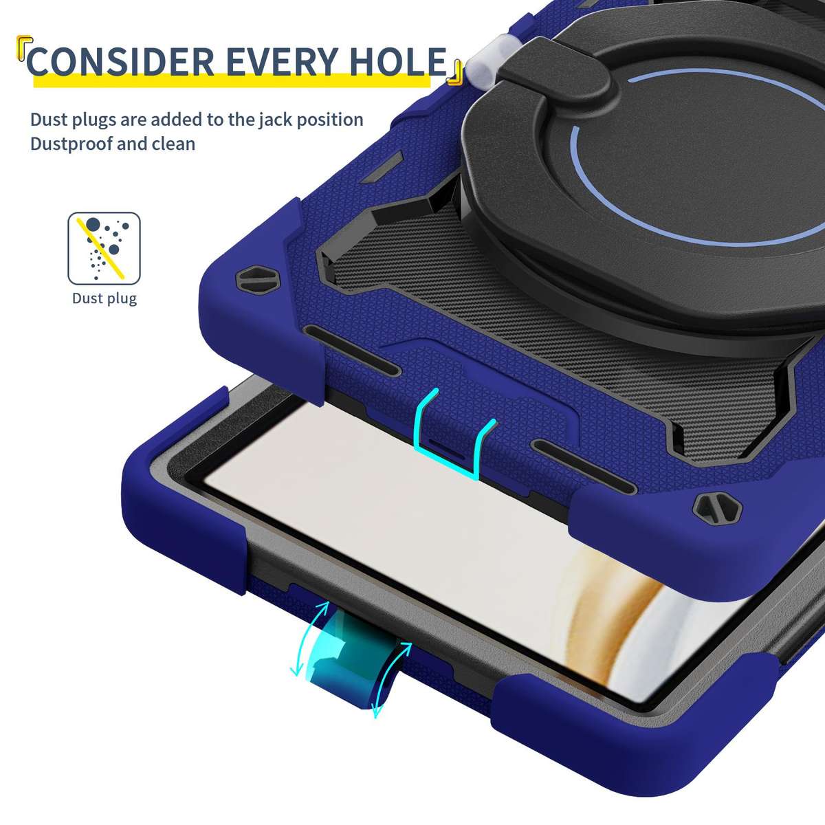 For Honor Pad X9 Pro Armor Portable Rotating Ring Holder Silicone Tablet Case(Navy Blue)