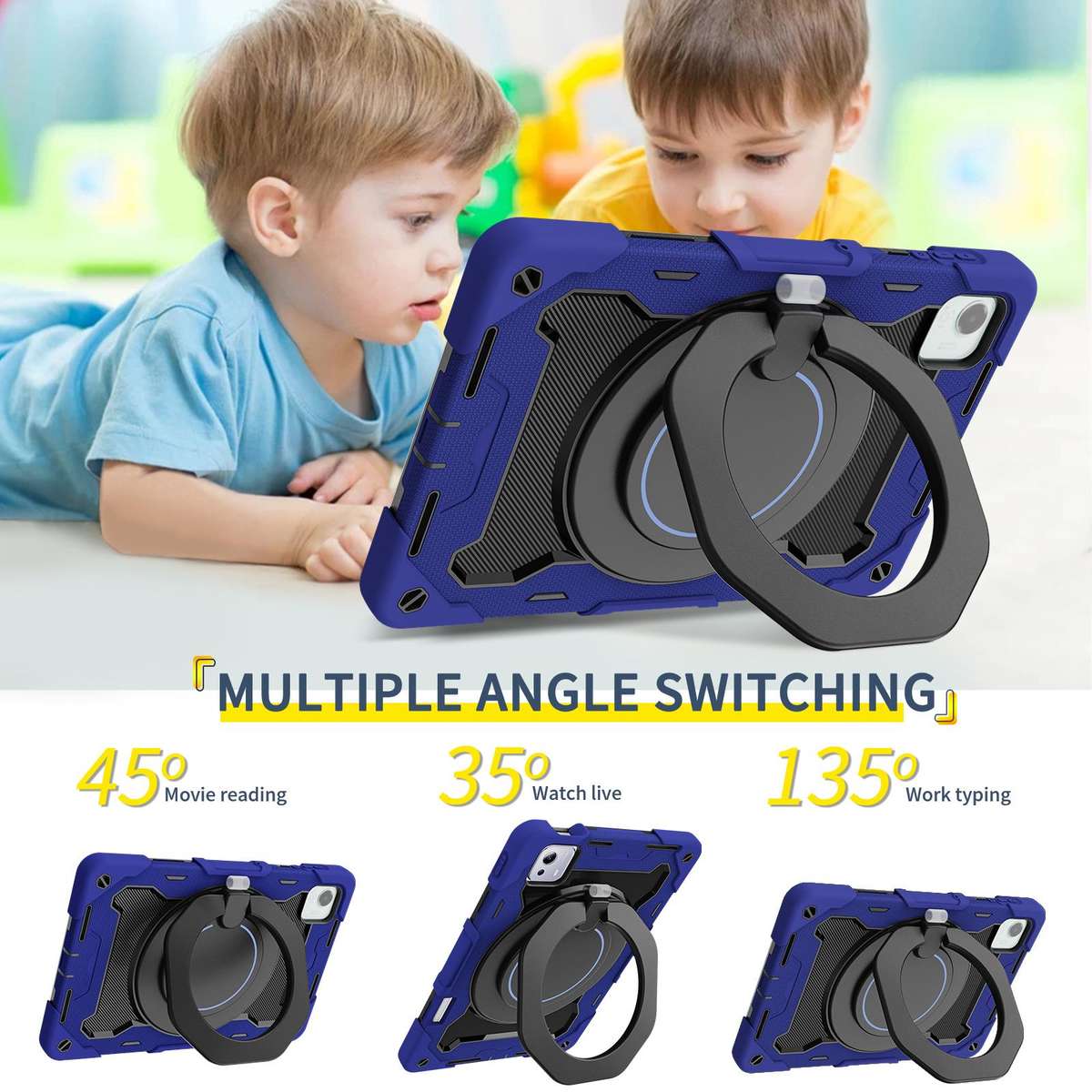 For Honor Pad X9 Pro Armor Portable Rotating Ring Holder Silicone Tablet Case(Navy Blue)