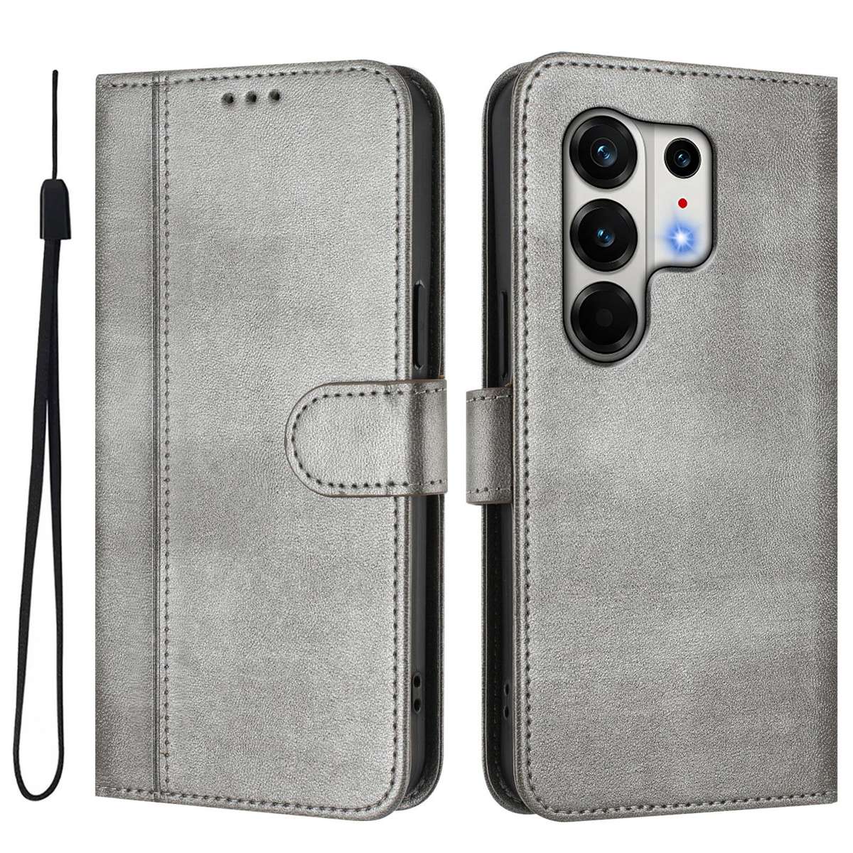 For Tecno Camon 50 Pro 4G Line Splicing Buckle Retro Leather Phone Case(Grey)