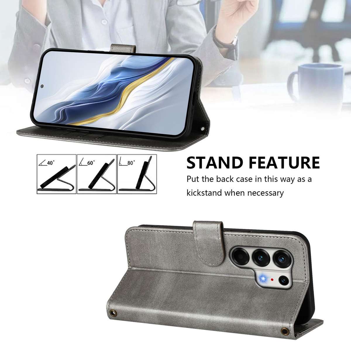 For Tecno Camon 50 Pro 4G Line Splicing Buckle Retro Leather Phone Case(Grey)